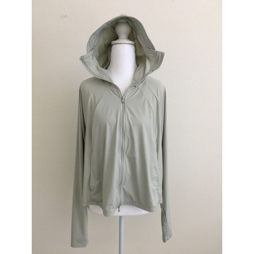 Summer Hooded Jacket Womens M/L  Mint Green Stretch Thumbholes Zip Pockets
